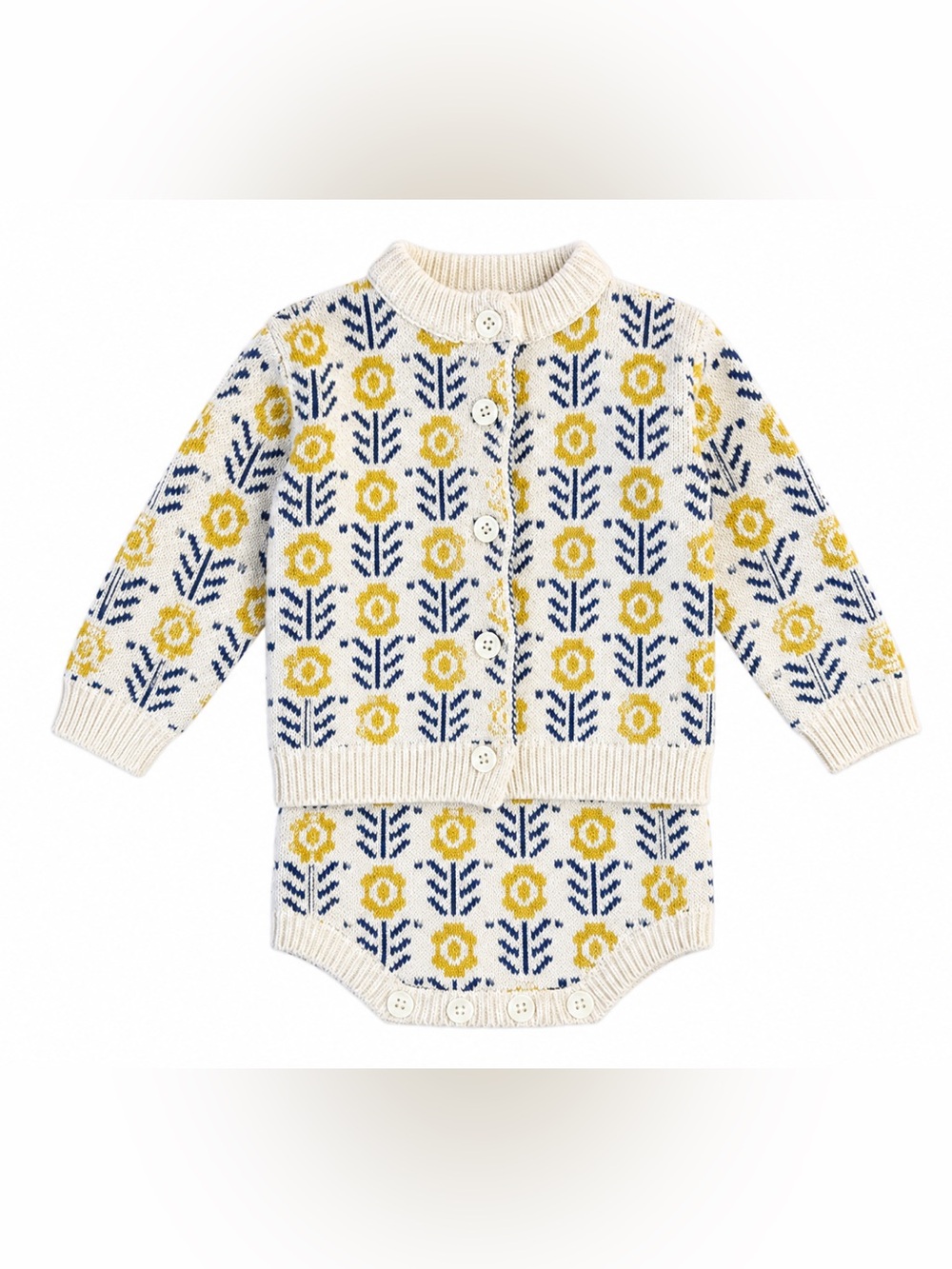 Mikistory Baby Knit Floral Cardigan Romper Set 12-18M Cottagecore
